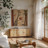 Pieces of Nature I Spice by Veronique Charron. Shown in a natural wood frame in a cozy modern living room. Available as an archival giclee rolled canvas, fine art paper, or poster print. SKU 15968a.