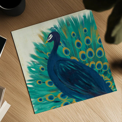 Proud as a Peacock II by Veronique Charron. Shown as a detailed flat fine art print, highlighting archival giclee quality. Available as an archival giclee rolled canvas, fine art paper, or poster print. SKU 14234a.