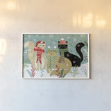Purrfect Holiday I by Veronique Charron. shown as a paper print in a white frame. Available as a archival giclee rolled canvas, fine art paper, or poster print. SKU 67153i.