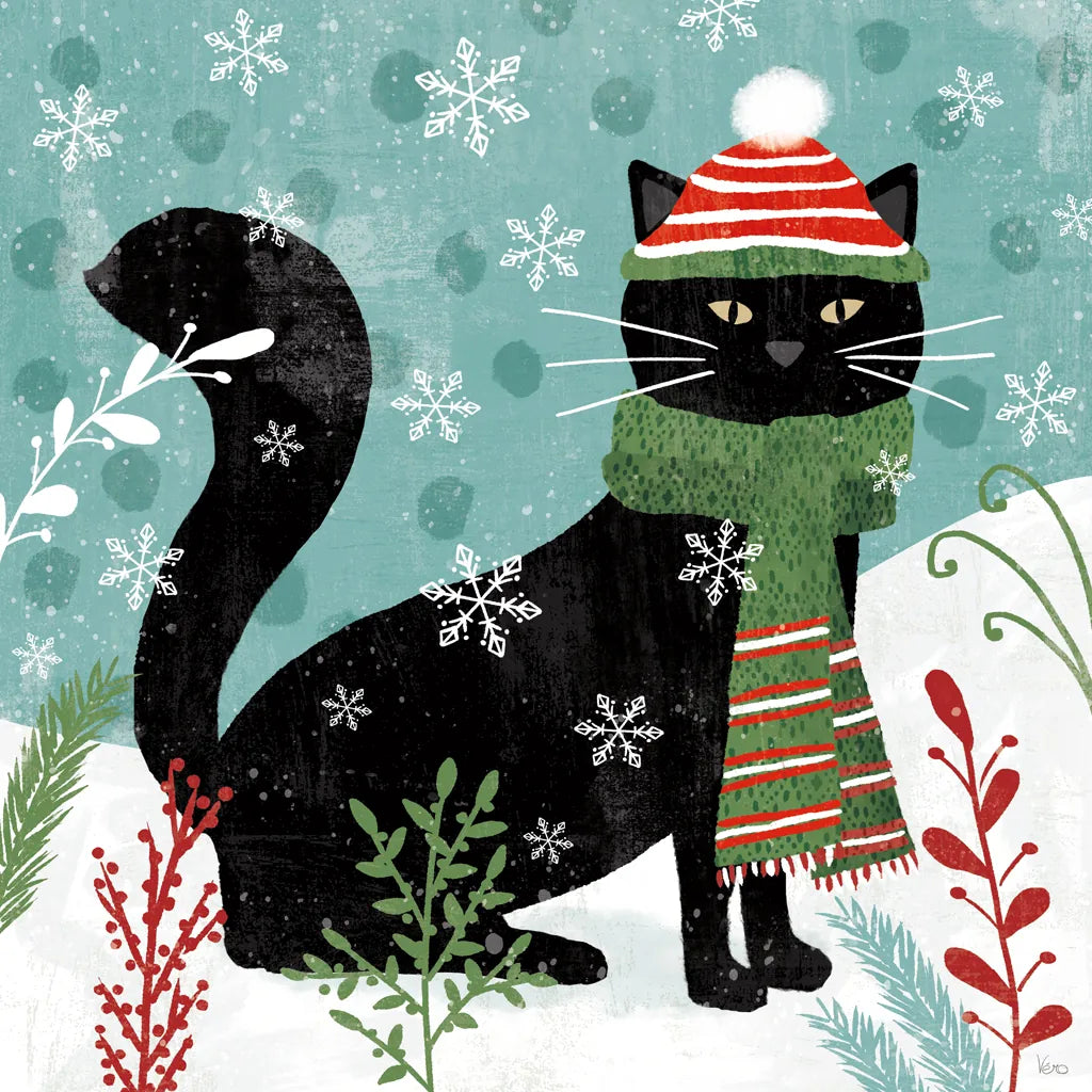 Purrfect Holiday II by Veronique Charron. SKU 67154a. Archival Giclee Fine art print for wall decor.