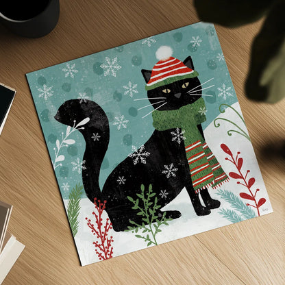 Purrfect Holiday II by Veronique Charron. Shown as a detailed flat fine art print, highlighting archival giclee quality. Available as an archival giclee rolled canvas, fine art paper, or poster print. SKU 67154a.