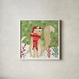 Purrfect Holiday IV by Veronique Charron. Shown in a crisp white glass frame for a clean and minimalist style. Available as an archival giclee rolled canvas, fine art paper, or poster print. SKU 67156a.