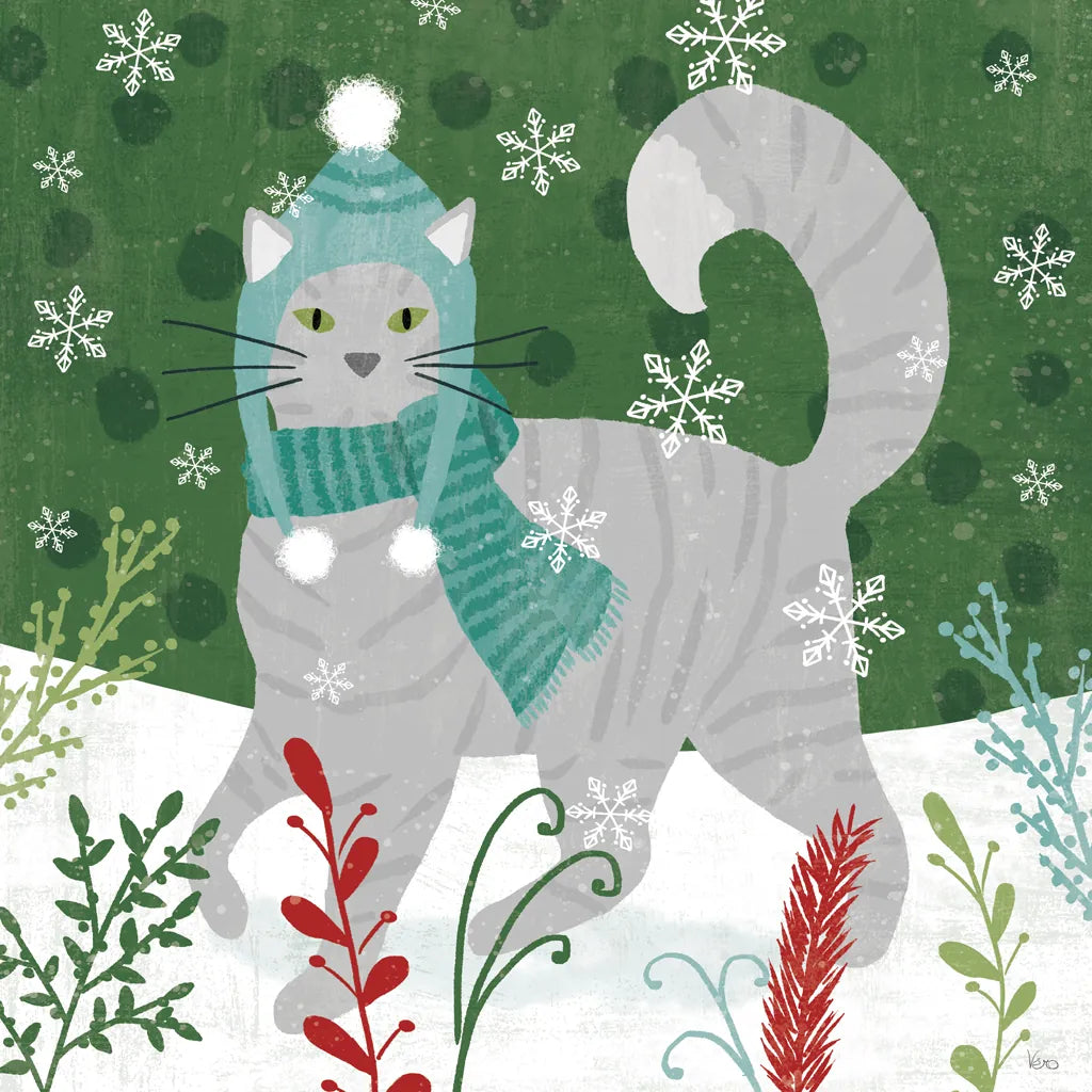 Purrfect Holiday V by Veronique Charron. SKU 67157a. Archival Giclee Fine art print for wall decor.
