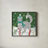 Purrfect Holiday V by Veronique Charron. Shown in a sleek black glass frame for a contemporary gallery look. Available as an archival giclee rolled canvas, fine art paper, or poster print. SKU 67157a.