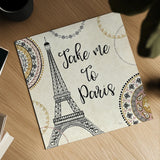 Romance in Paris I by Veronique Charron. Shown as a detailed flat fine art print, highlighting archival giclee quality. Available as an archival giclee rolled canvas, fine art paper, or poster print. SKU 33556a.