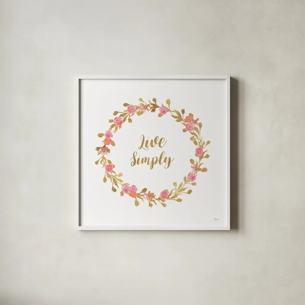 Say it Simply I White by Veronique Charron. Shown in a crisp white glass frame for a clean and minimalist style. Available as an archival giclee rolled canvas, fine art paper, or poster print. SKU 68500a.