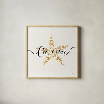 Sea Charms I by Veronique Charron. Shown in a natural wood glass frame for a timeless modern aesthetic. Available as an archival giclee rolled canvas, fine art paper, or poster print. SKU 31990a.