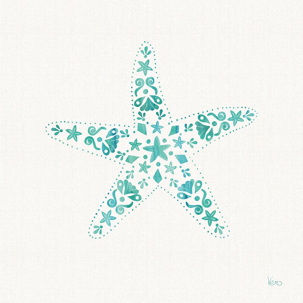Sea Charms I Teal no Words by Veronique Charron. SKU 33000a. Archival Giclee Fine art print for wall decor.