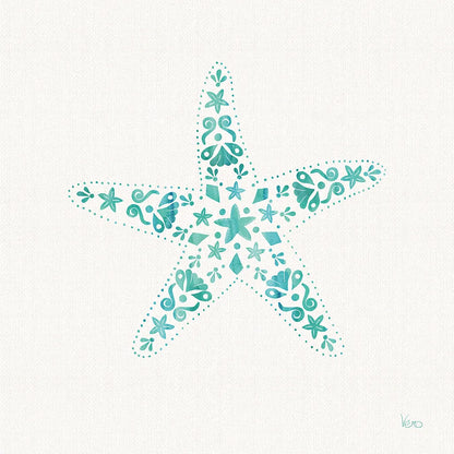 Sea Charms I Teal no Words by Veronique Charron. SKU 33000a. Archival Giclee Fine art print for wall decor.