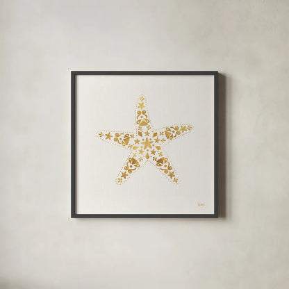 Sea Charms I no Words by Veronique Charron. Shown in a sleek black glass frame for a contemporary gallery look. Available as an archival giclee rolled canvas, fine art paper, or poster print. SKU 32996a.