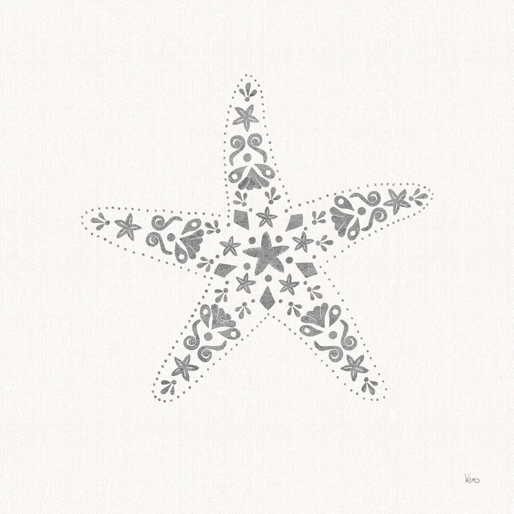 Sea Charms I no Words Silver by Veronique Charron. SKU 63489a. Archival Giclee Fine art print for wall decor.