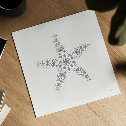 Sea Charms I no Words Silver by Veronique Charron. Shown as a detailed flat fine art print, highlighting archival giclee quality. Available as an archival giclee rolled canvas, fine art paper, or poster print. SKU 63489a.