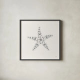 Sea Charms I no Words Silver by Veronique Charron. Shown in a sleek black glass frame for a contemporary gallery look. Available as an archival giclee rolled canvas, fine art paper, or poster print. SKU 63489a.
