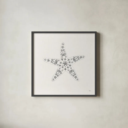 Sea Charms I no Words Silver by Veronique Charron. Shown in a sleek black glass frame for a contemporary gallery look. Available as an archival giclee rolled canvas, fine art paper, or poster print. SKU 63489a.