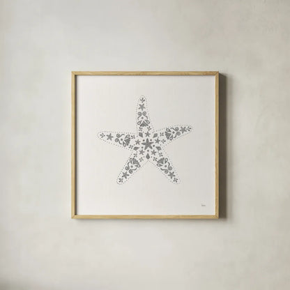 Sea Charms I no Words Silver by Veronique Charron. Shown in a natural wood glass frame for a timeless modern aesthetic. Available as an archival giclee rolled canvas, fine art paper, or poster print. SKU 63489a.