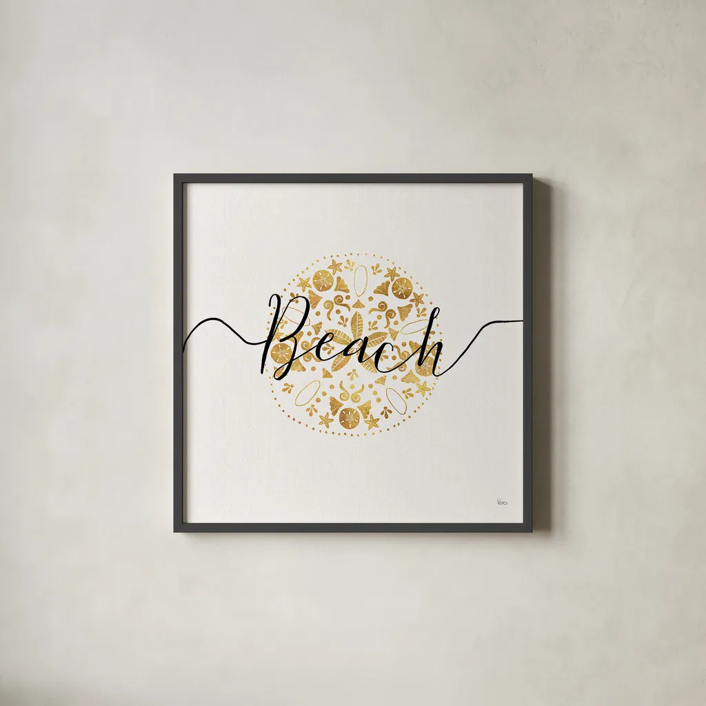 Sea Charms II by Veronique Charron. Shown in a sleek black glass frame for a contemporary gallery look. Available as an archival giclee rolled canvas, fine art paper, or poster print. SKU 31991a.