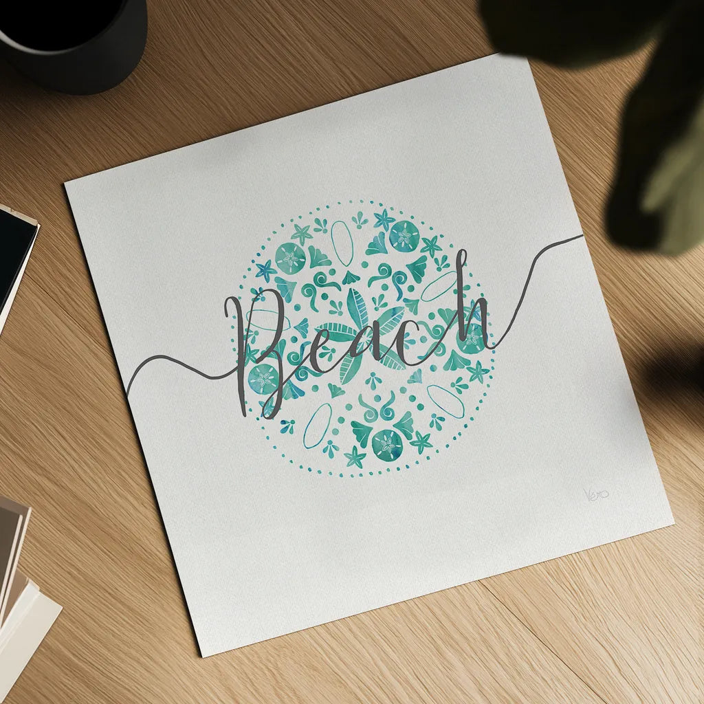 Sea Charms II Gray Words by Veronique Charron. Shown as a detailed flat fine art print, highlighting archival giclee quality. Available as an archival giclee rolled canvas, fine art paper, or poster print. SKU 33608a.