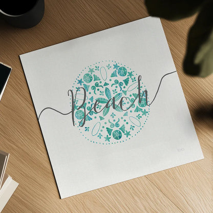 Sea Charms II Gray Words by Veronique Charron. Shown as a detailed flat fine art print, highlighting archival giclee quality. Available as an archival giclee rolled canvas, fine art paper, or poster print. SKU 33608a.