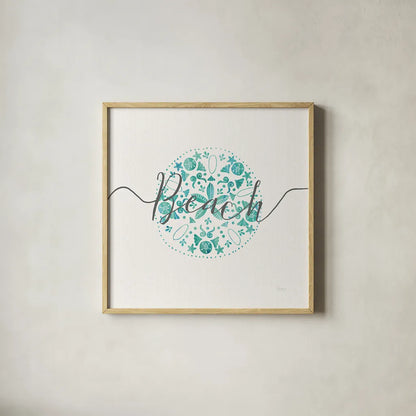 Sea Charms II Gray Words by Veronique Charron. Shown in a natural wood glass frame for a timeless modern aesthetic. Available as an archival giclee rolled canvas, fine art paper, or poster print. SKU 33608a.