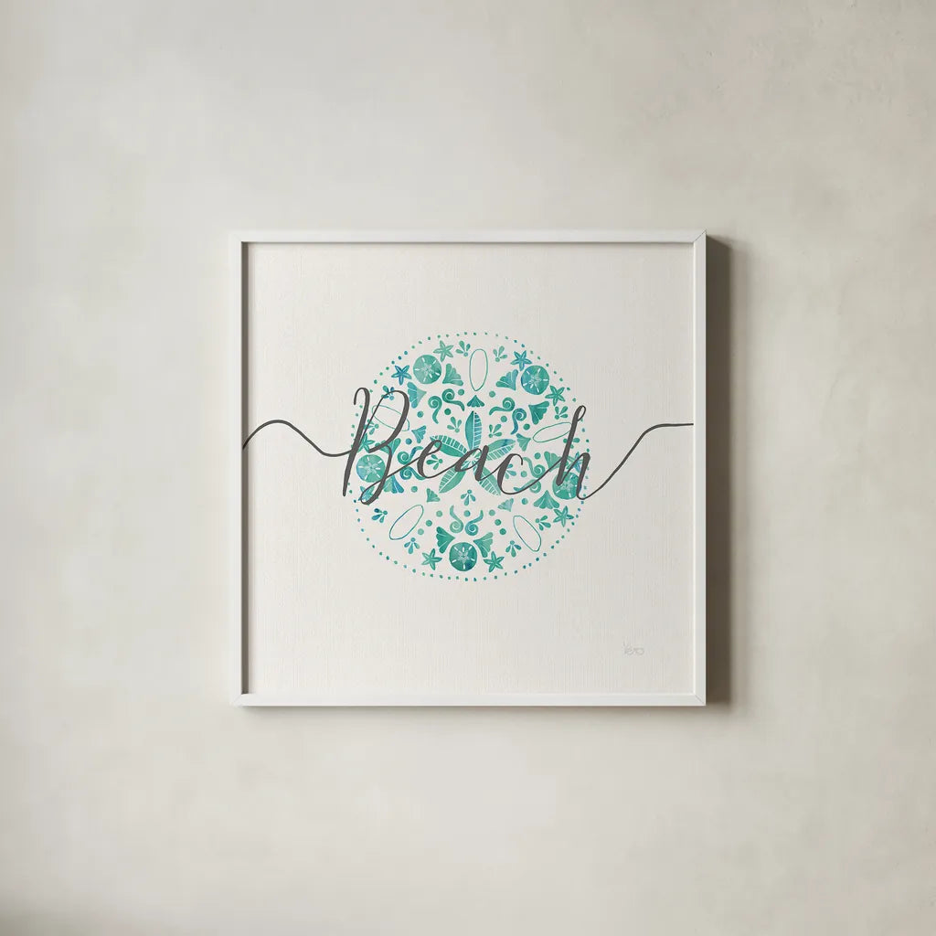 Sea Charms II Gray Words by Veronique Charron. Shown in a crisp white glass frame for a clean and minimalist style. Available as an archival giclee rolled canvas, fine art paper, or poster print. SKU 33608a.