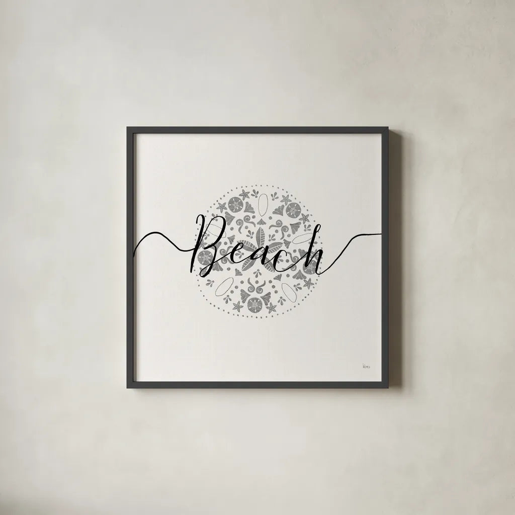 Sea Charms II Silver by Veronique Charron. Shown in a sleek black glass frame for a contemporary gallery look. Available as an archival giclee rolled canvas, fine art paper, or poster print. SKU 63494a.