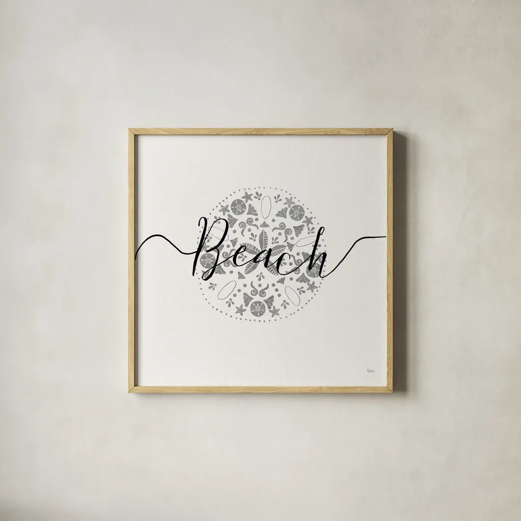 Sea Charms II Silver by Veronique Charron. Shown in a natural wood glass frame for a timeless modern aesthetic. Available as an archival giclee rolled canvas, fine art paper, or poster print. SKU 63494a.