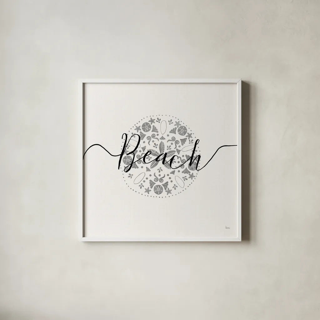 Sea Charms II Silver by Veronique Charron. Shown in a crisp white glass frame for a clean and minimalist style. Available as an archival giclee rolled canvas, fine art paper, or poster print. SKU 63494a.