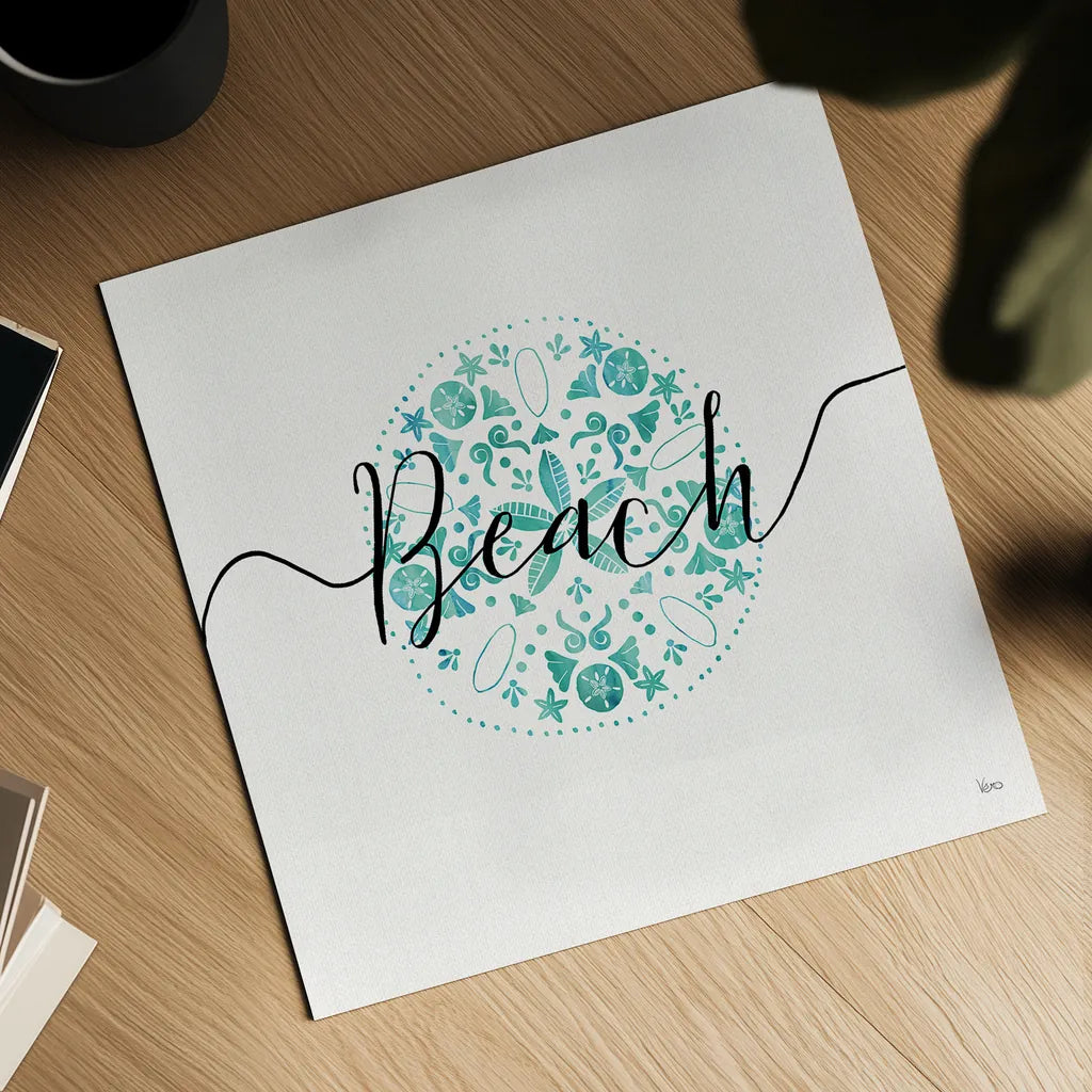 Sea Charms II Teal by Veronique Charron. Shown as a detailed flat fine art print, highlighting archival giclee quality. Available as an archival giclee rolled canvas, fine art paper, or poster print. SKU 32001a.