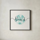 Sea Charms II Teal by Veronique Charron. Shown in a sleek black glass frame for a contemporary gallery look. Available as an archival giclee rolled canvas, fine art paper, or poster print. SKU 32001a.