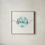 Sea Charms II Teal by Veronique Charron. Shown in a natural wood glass frame for a timeless modern aesthetic. Available as an archival giclee rolled canvas, fine art paper, or poster print. SKU 32001a.