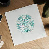 Sea Charms II Teal no Words by Veronique Charron. Shown as a detailed flat fine art print, highlighting archival giclee quality. Available as an archival giclee rolled canvas, fine art paper, or poster print. SKU 33001a.