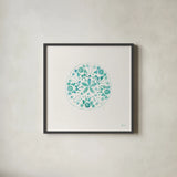 Sea Charms II Teal no Words by Veronique Charron. Shown in a sleek black glass frame for a contemporary gallery look. Available as an archival giclee rolled canvas, fine art paper, or poster print. SKU 33001a.