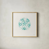 Sea Charms II Teal no Words by Veronique Charron. Shown in a natural wood glass frame for a timeless modern aesthetic. Available as an archival giclee rolled canvas, fine art paper, or poster print. SKU 33001a.