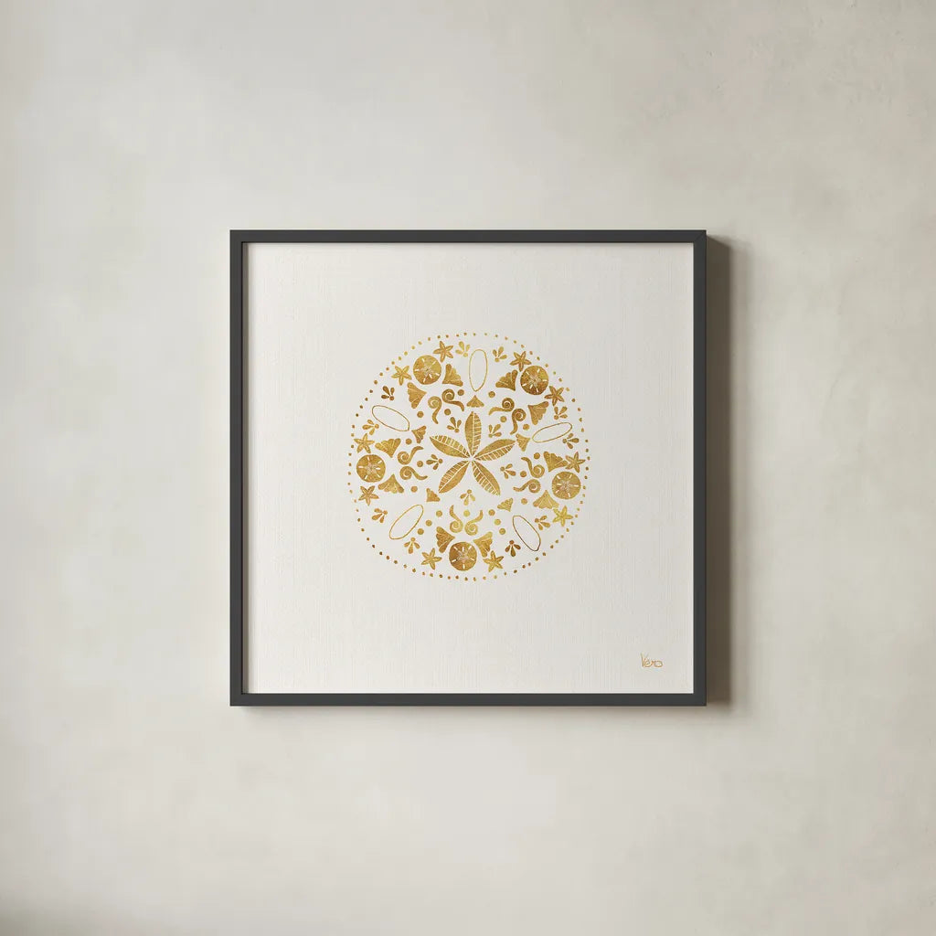 Sea Charms II no Words by Veronique Charron. Shown in a sleek black glass frame for a contemporary gallery look. Available as an archival giclee rolled canvas, fine art paper, or poster print. SKU 32997a.