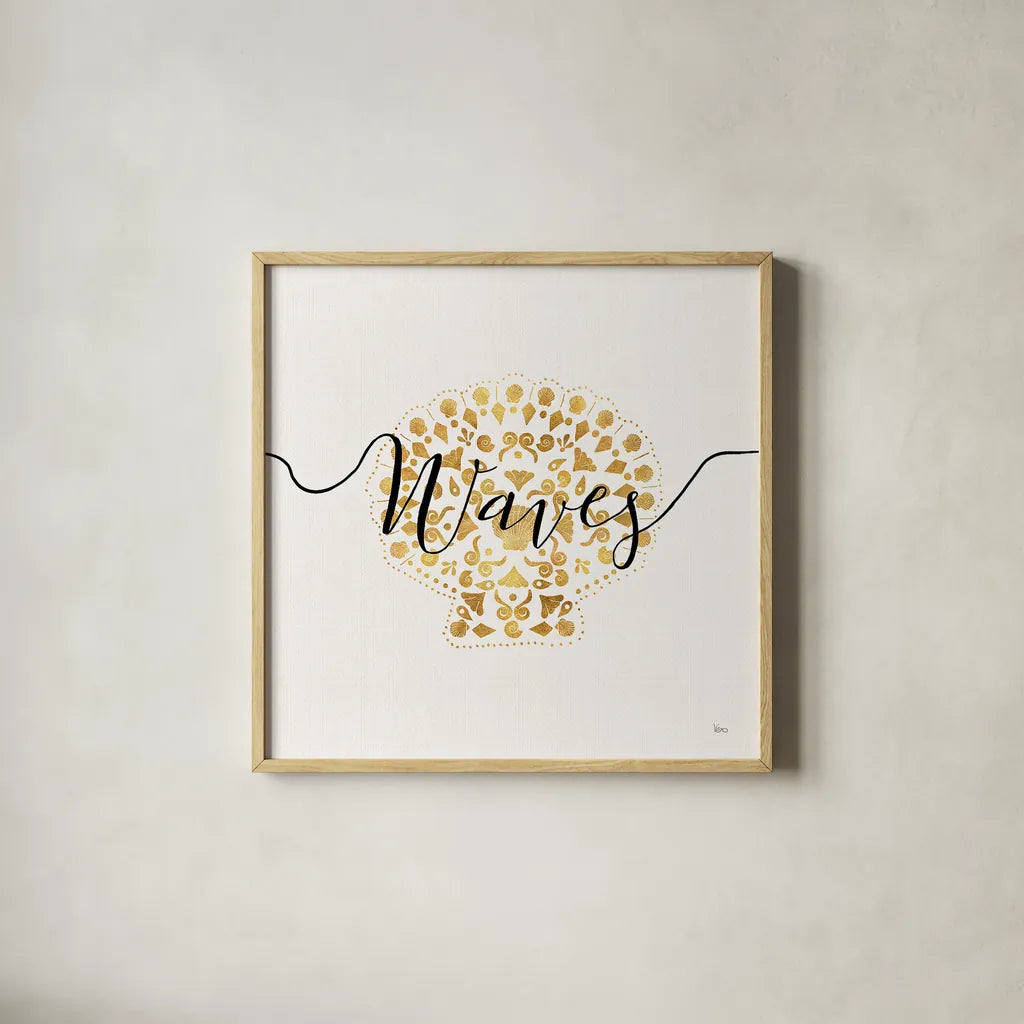 Sea Charms III by Veronique Charron. Shown in a natural wood glass frame for a timeless modern aesthetic. Available as an archival giclee rolled canvas, fine art paper, or poster print. SKU 31992a.