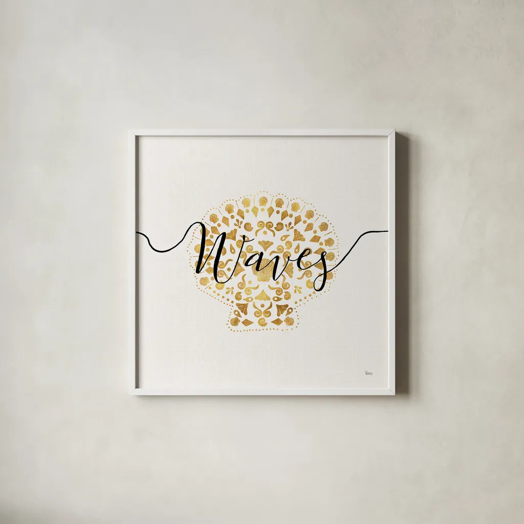 Sea Charms III by Veronique Charron. Shown in a crisp white glass frame for a clean and minimalist style. Available as an archival giclee rolled canvas, fine art paper, or poster print. SKU 31992a.