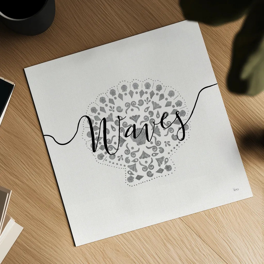 Sea Charms III Silver by Veronique Charron. Shown as a detailed flat fine art print, highlighting archival giclee quality. Available as an archival giclee rolled canvas, fine art paper, or poster print. SKU 63495a.