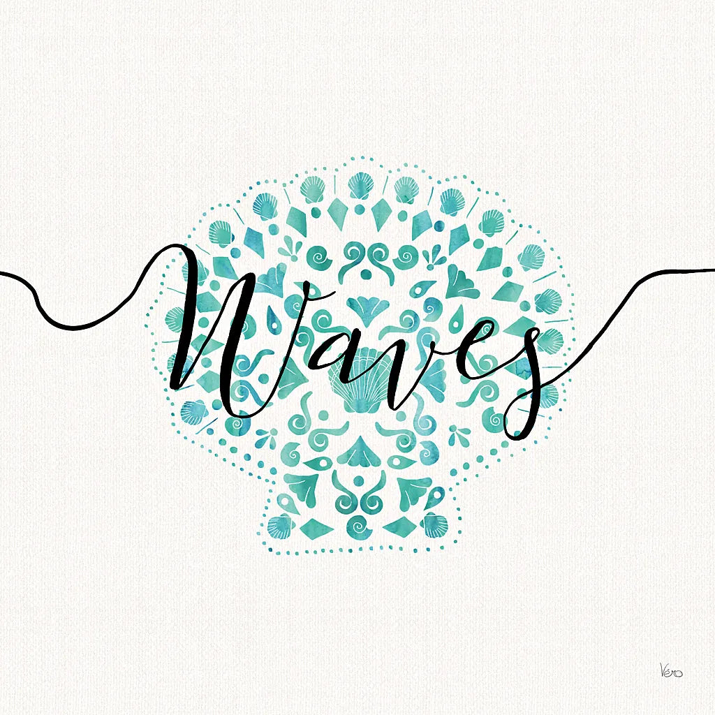 Sea Charms III Teal by Veronique Charron. SKU 32002a. Archival Giclee Fine art print for wall decor.