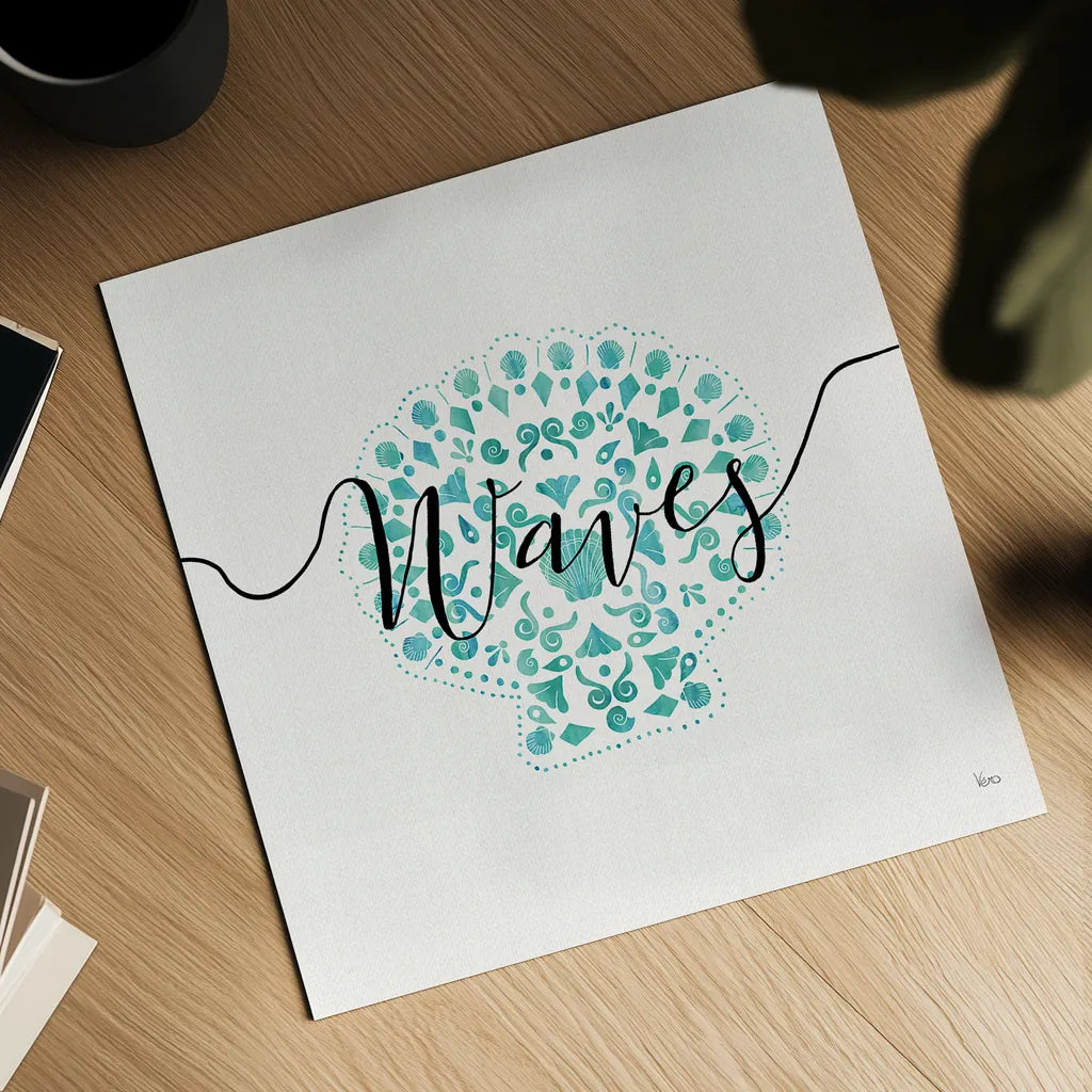 Sea Charms III Teal by Veronique Charron. Shown as a detailed flat fine art print, highlighting archival giclee quality. Available as an archival giclee rolled canvas, fine art paper, or poster print. SKU 32002a.