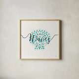 Sea Charms III Teal by Veronique Charron. Shown in a natural wood glass frame for a timeless modern aesthetic. Available as an archival giclee rolled canvas, fine art paper, or poster print. SKU 32002a.