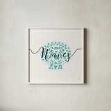Sea Charms III Teal by Veronique Charron. Shown in a crisp white glass frame for a clean and minimalist style. Available as an archival giclee rolled canvas, fine art paper, or poster print. SKU 32002a.