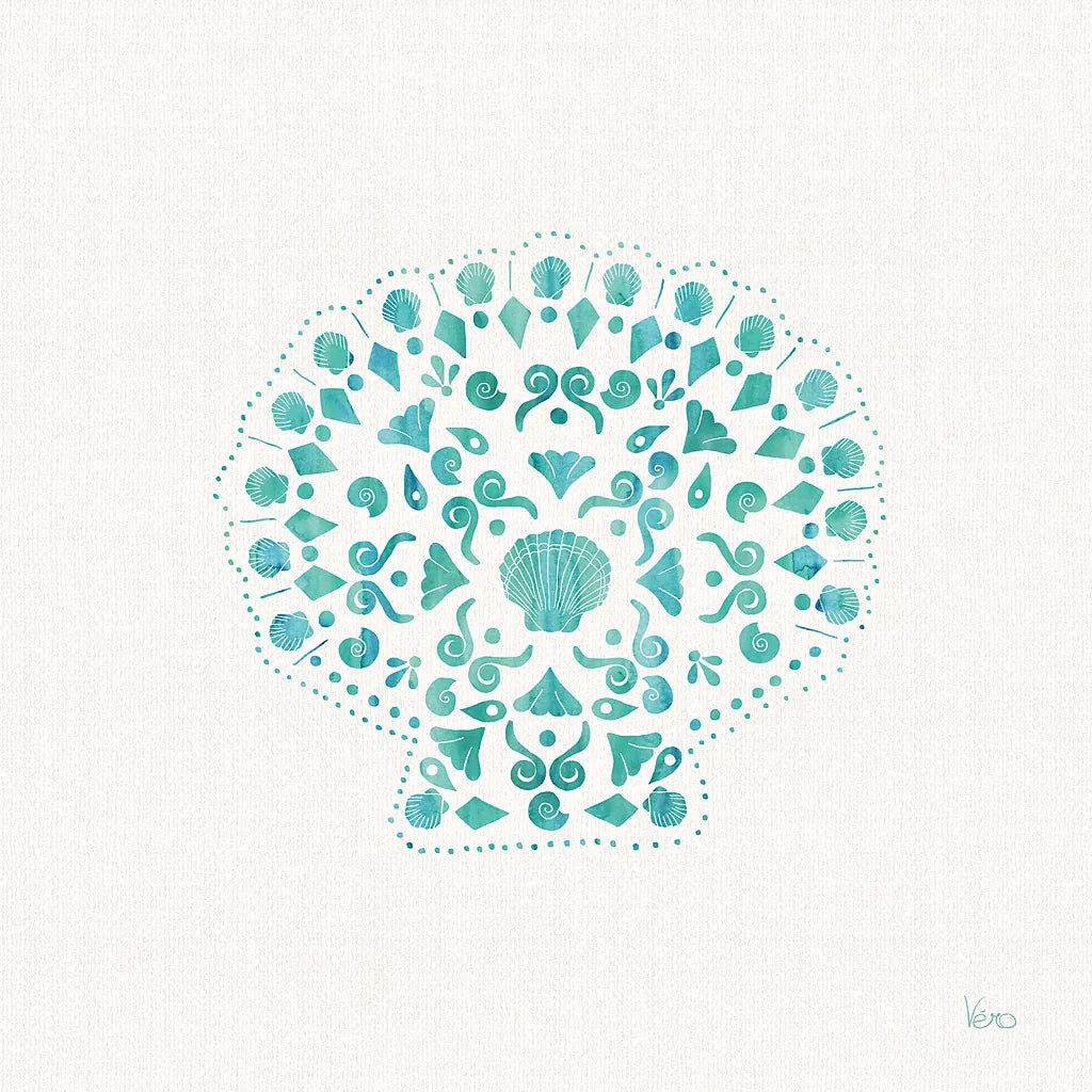 Sea Charms III Teal no Words by Veronique Charron. SKU 33002a. Archival Giclee Fine art print for wall decor.