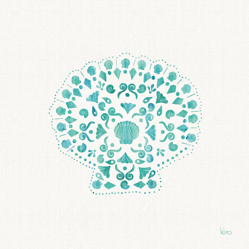Sea Charms III Teal no Words by Veronique Charron. SKU 33002a. Archival Giclee Fine art print for wall decor.