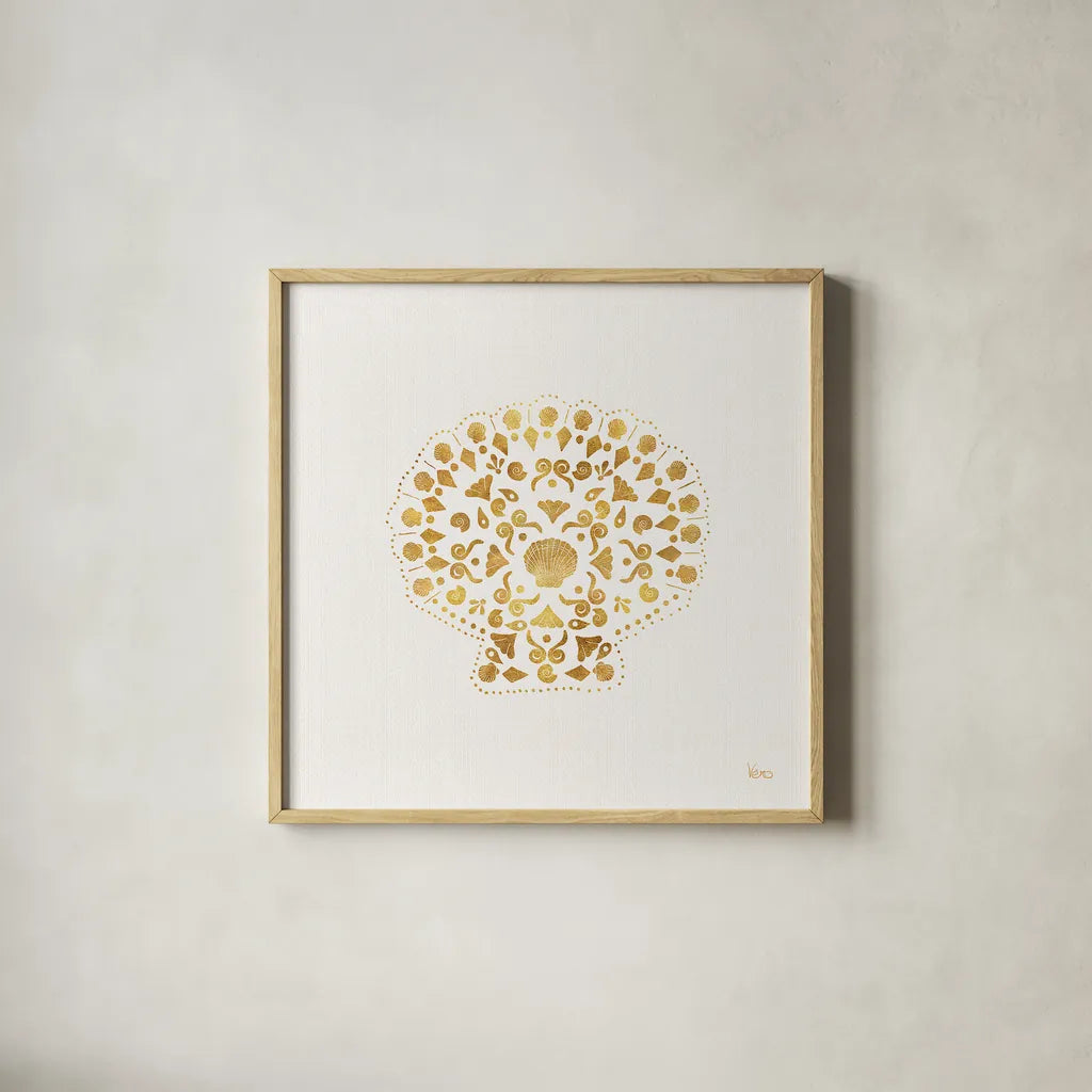 Sea Charms III no Words by Veronique Charron. Shown in a natural wood glass frame for a timeless modern aesthetic. Available as an archival giclee rolled canvas, fine art paper, or poster print. SKU 32998a.