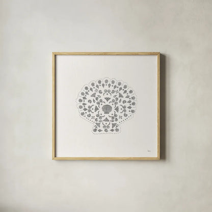 Sea Charms III no Words Silver by Veronique Charron. Shown in a natural wood glass frame for a timeless modern aesthetic. Available as an archival giclee rolled canvas, fine art paper, or poster print. SKU 63491a.