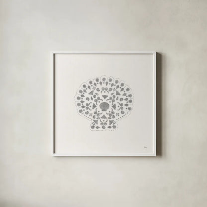 Sea Charms III no Words Silver by Veronique Charron. Shown in a crisp white glass frame for a clean and minimalist style. Available as an archival giclee rolled canvas, fine art paper, or poster print. SKU 63491a.