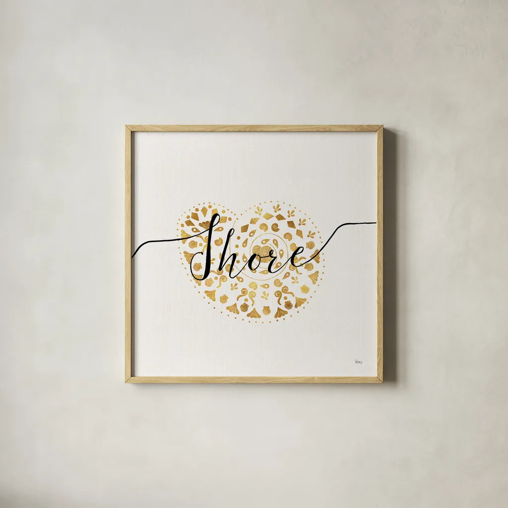 Sea Charms IV by Veronique Charron. Shown in a natural wood glass frame for a timeless modern aesthetic. Available as an archival giclee rolled canvas, fine art paper, or poster print. SKU 31993a.