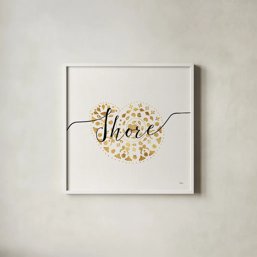 Sea Charms IV by Veronique Charron. Shown in a crisp white glass frame for a clean and minimalist style. Available as an archival giclee rolled canvas, fine art paper, or poster print. SKU 31993a.