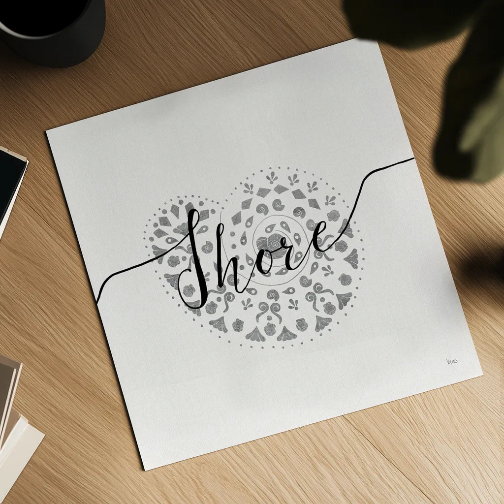 Sea Charms IV Silver by Veronique Charron. Shown as a detailed flat fine art print, highlighting archival giclee quality. Available as an archival giclee rolled canvas, fine art paper, or poster print. SKU 63496a.