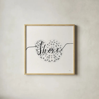 Sea Charms IV Silver by Veronique Charron. Shown in a natural wood glass frame for a timeless modern aesthetic. Available as an archival giclee rolled canvas, fine art paper, or poster print. SKU 63496a.